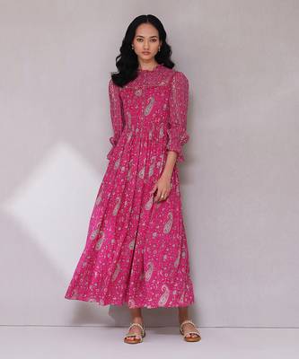 AARKE Pink paisley print long dress 1