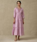 AARKE Lavender embroidered tiered long dress