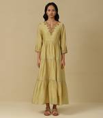 AARKE Yellow embroidered tiered long dress