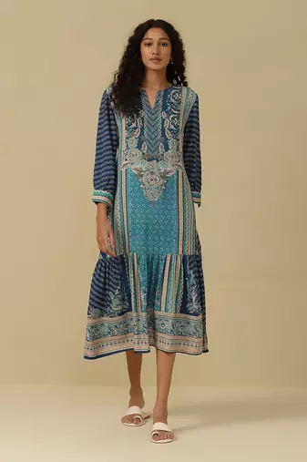 Blue floral print long dress