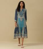 Blue floral print long dress