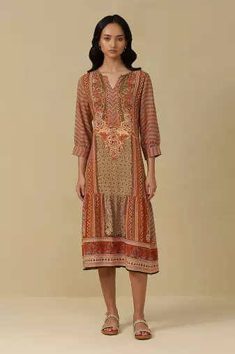 Rust floral print long dress