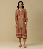 Rust floral print long dress