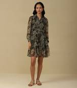 AARKE Olive green printed shirt dress