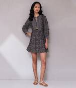 AARKE Black printed ruffle short dress