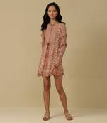 AARKE Peach printed ruffle short dress