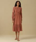 AARKE Dusty pink solid tiered long dress