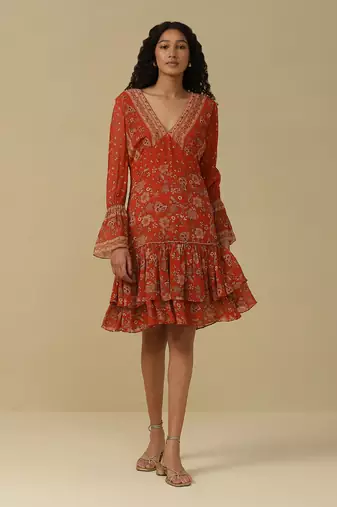 AARKE Rust floral print short dress