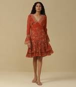 AARKE Rust floral print short dress