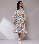 AARKE White floral print tiered long dress