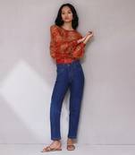 Red green printed top with camisole