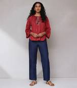 Red embroidered ikat top