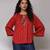 Red embroidered ikat top