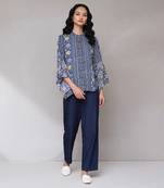 Denim blue floral print shirt