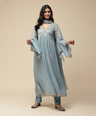 AARKE Grey embroidered a line kurta set 1