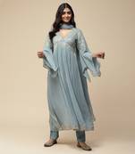 AARKE Grey embroidered a line kurta set