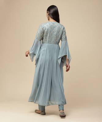 AARKE Grey embroidered a line kurta set 4