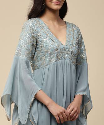 AARKE Grey embroidered a line kurta set 5