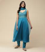 AARKE Blue embroidered a line kurta set