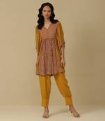 AARKE Mustard & fuschia printed kurta set