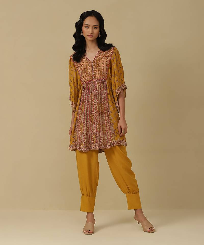 AARKE Mustard & fuschia printed kurta set