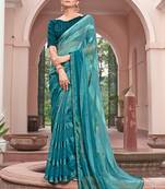 Partywear Woven Fancy c Swarovski Work Rama Bollywood Chiffon Saree