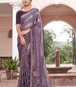 Partywear Woven Fancy Fabric Swarovski Work Purple Colour Bollywood Chiffon Saree