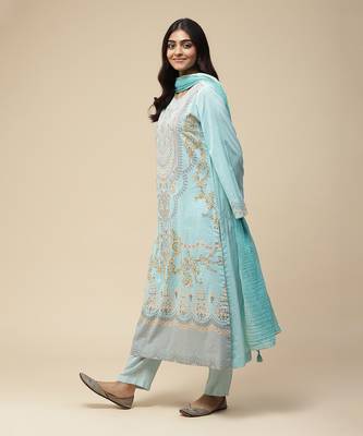AARKE Powder blue printed straight kurta set 2
