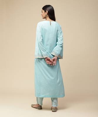 AARKE Powder blue printed straight kurta set 3