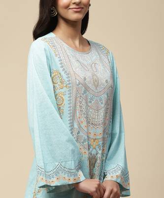 AARKE Powder blue printed straight kurta set 4