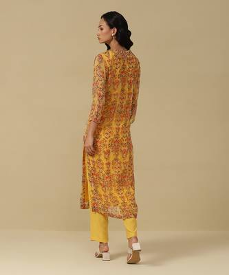 AARKE Yellow floral print kurta set 4