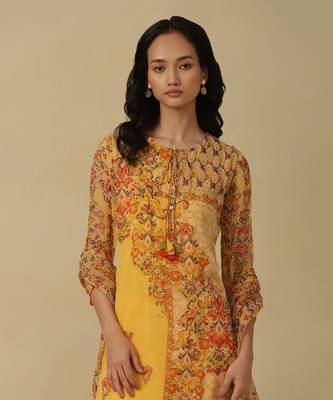 AARKE Yellow floral print kurta set 5