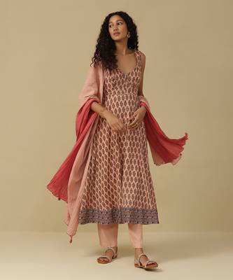 AARKE Peach floral print kurta set 1