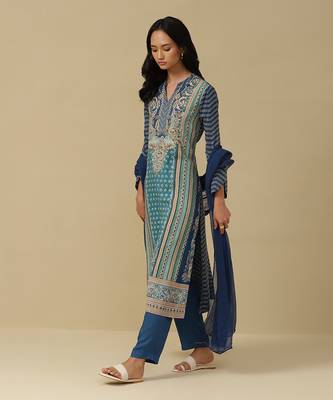 AARKE Blue floral print kurta set 2