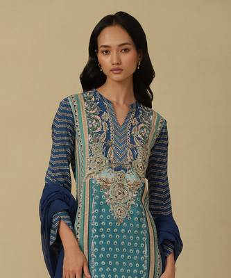 AARKE Blue floral print kurta set 5