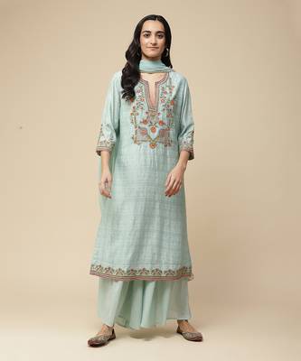 AARKE Pastel green embroidered sharara set 1