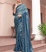 Partywear Woven Fancy c Swarovski Work Blue Bollywood Chiffon Saree