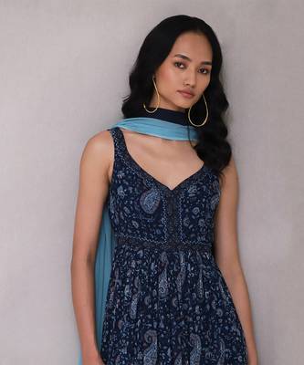 AARKE Blue paisley print anarkali kurta set 5