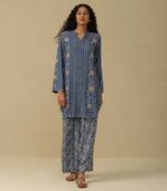 AARKE Denim blue floral print kurta set