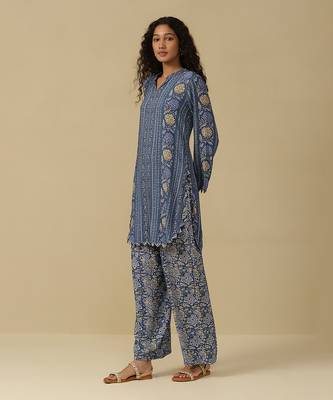 AARKE Denim blue floral print kurta set 2