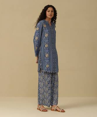 AARKE Denim blue floral print kurta set 3
