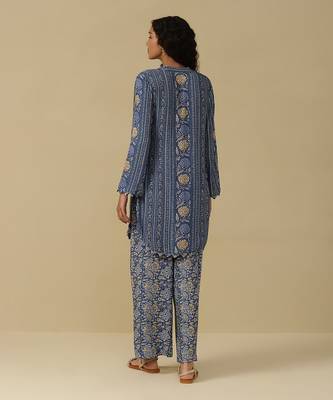 AARKE Denim blue floral print kurta set 4