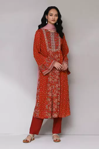 AARKE Rust floral print kurta set