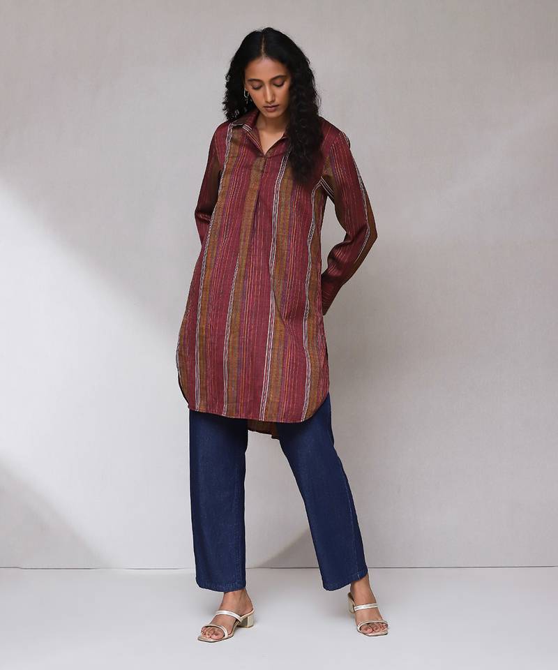 Maroon yarn dyed kurta