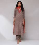 AARKE Brown embroidered ikat kurta set