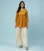 Yellow solid gathered kurti