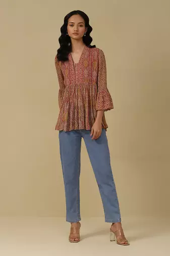 Mustard & fuschia printed kurti