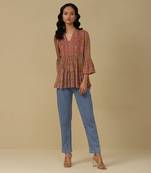 Mustard & fuschia printed kurti