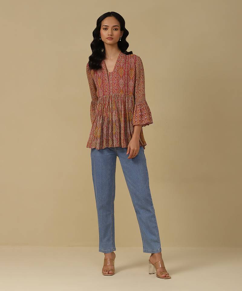 Mustard & fuschia printed kurti