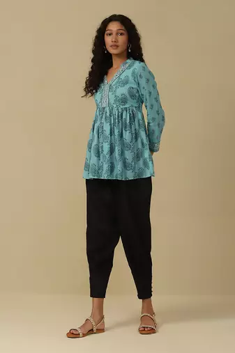 Aqua paisley print kurti with camisole